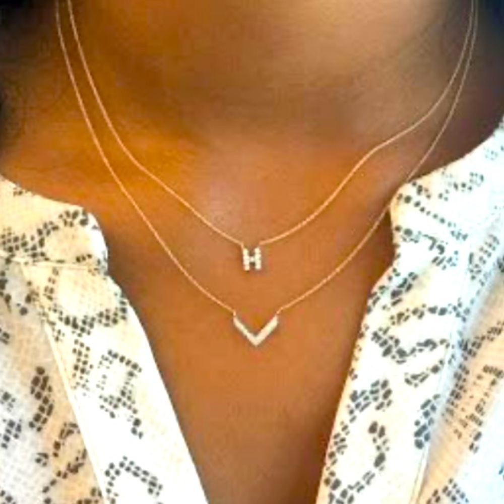 Stella & Dot | 14KGold & Genuine Diamond Covet Chevron Delicate Dainty N… - Picture 3 of 13